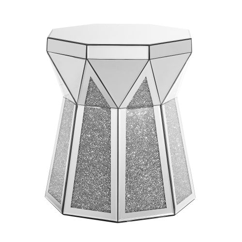 Drum Style Coffee Table With Mirror Crystal Inlay, Polygonal Silver Decorative Table, Modern Design Luxury Modern Furniture, 20 Inch  About 50 Centimeters  Low Coffee Table, Suitable For Living Room CJDropshipping