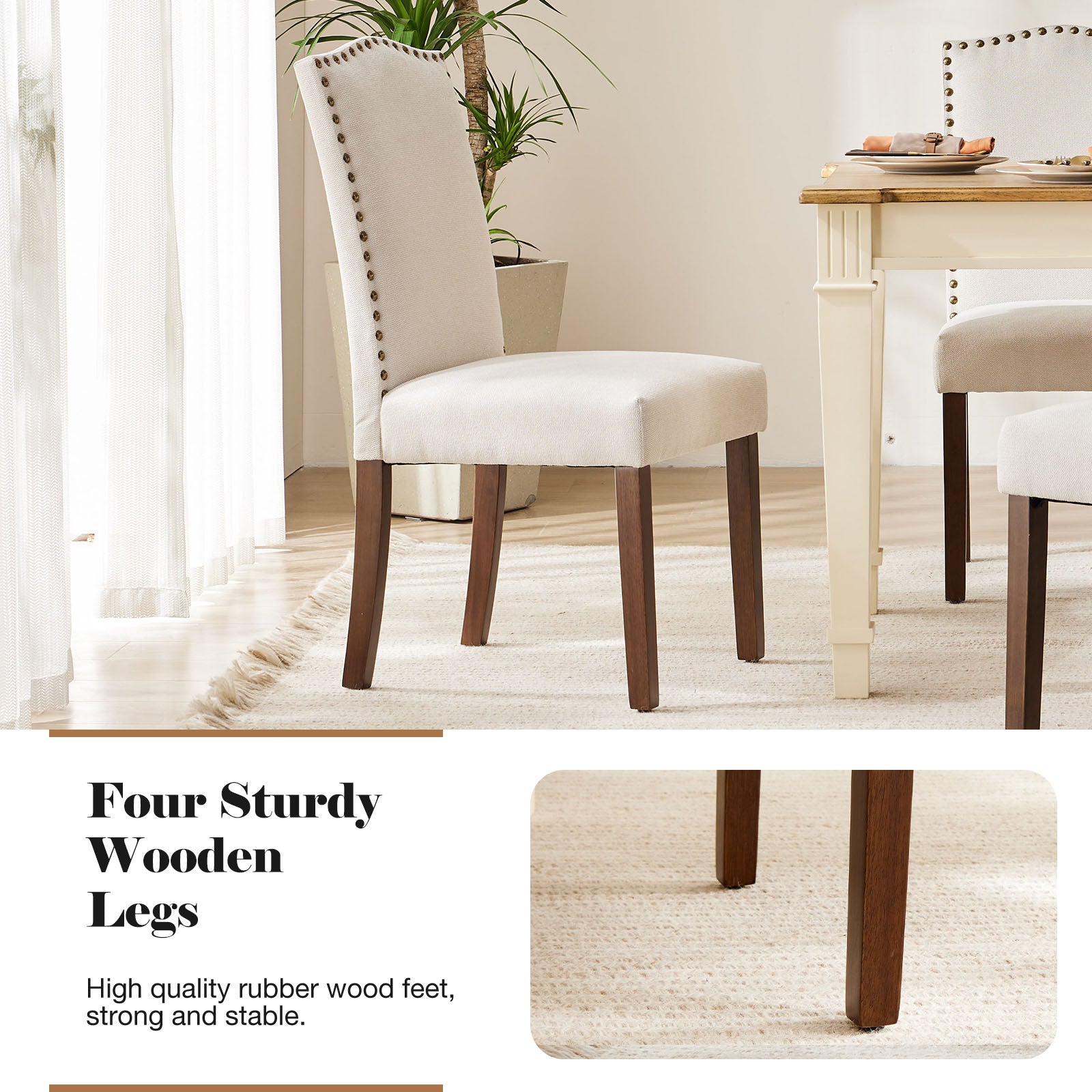 Modern Armless Dining Chairs With Upholstered Fabric,Nailhead Trim And Wood Legs CJDropshipping